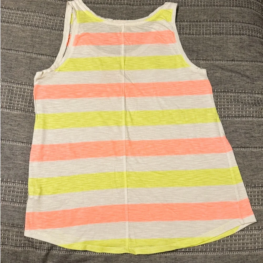 EUC • Workout Tank • GAP “Easy Confort” Coral, White, & Yellow Striped Tank Top - Picture 2 of 2